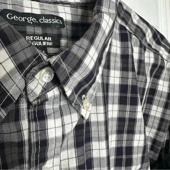 George Classics Button-Down Shirt Plaid Black & White Size Extra Large - Picture 4 of 16